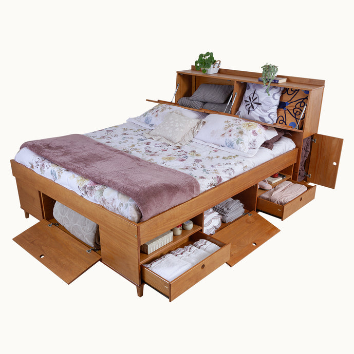 Set AMALFI: Bett mit Bettkasten + Kopfteil mit Stauraum - Memomad