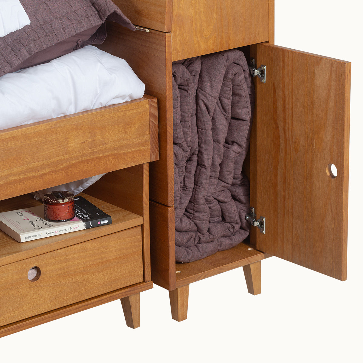 kopfteil bett mit aufbewahrung Set AMALFI: Bett mit Bettkasten + Kopfteil mit Stauraum – Memomad