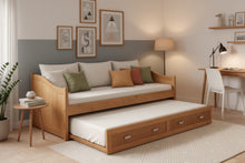 Ausziehbett Einzelbett Modul aus Massivholz – Nussbaum-Optik | Holzbett