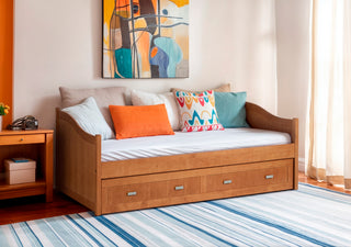 Ausziehbett Einzelbett Modul aus Massivholz – Nussbaum-Optik | Holzbett