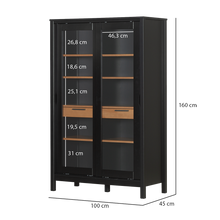 Maße des Vitrinenschranks SoHo – Schwarz und Eiche